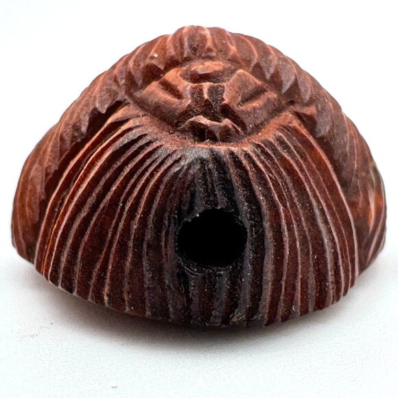 Ojime Bead Netsuke Kuan Yin Guanyin Quan Yin Hand-Carved Boxwood Signed Face - Picture 8 of 10